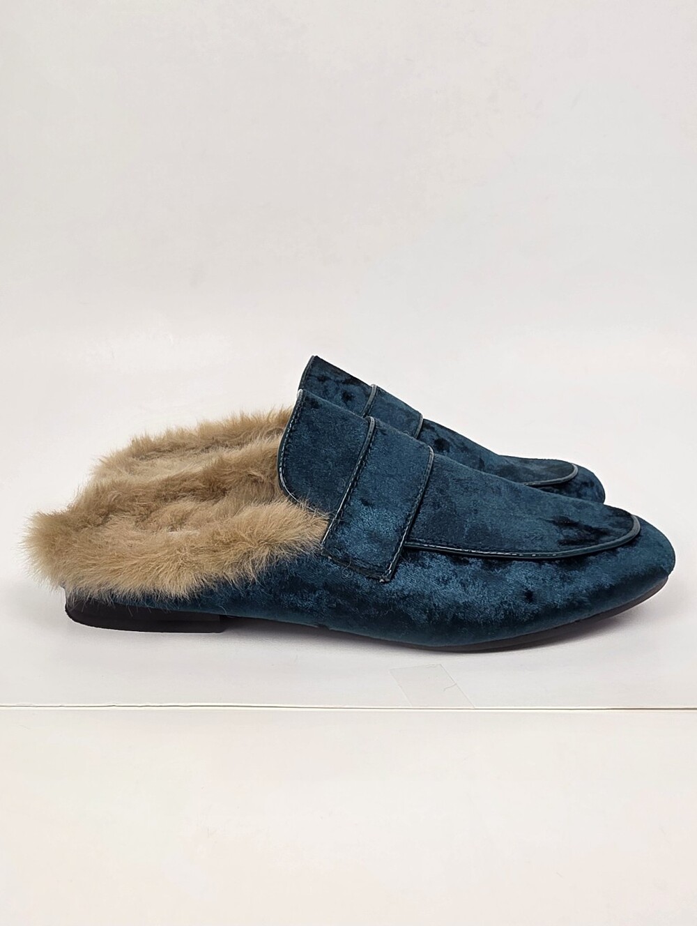 Steve Madden Kaden Green Velvet Fur Smoking Flats Loafer Mule - 7.5 - Picture 3 of 11
